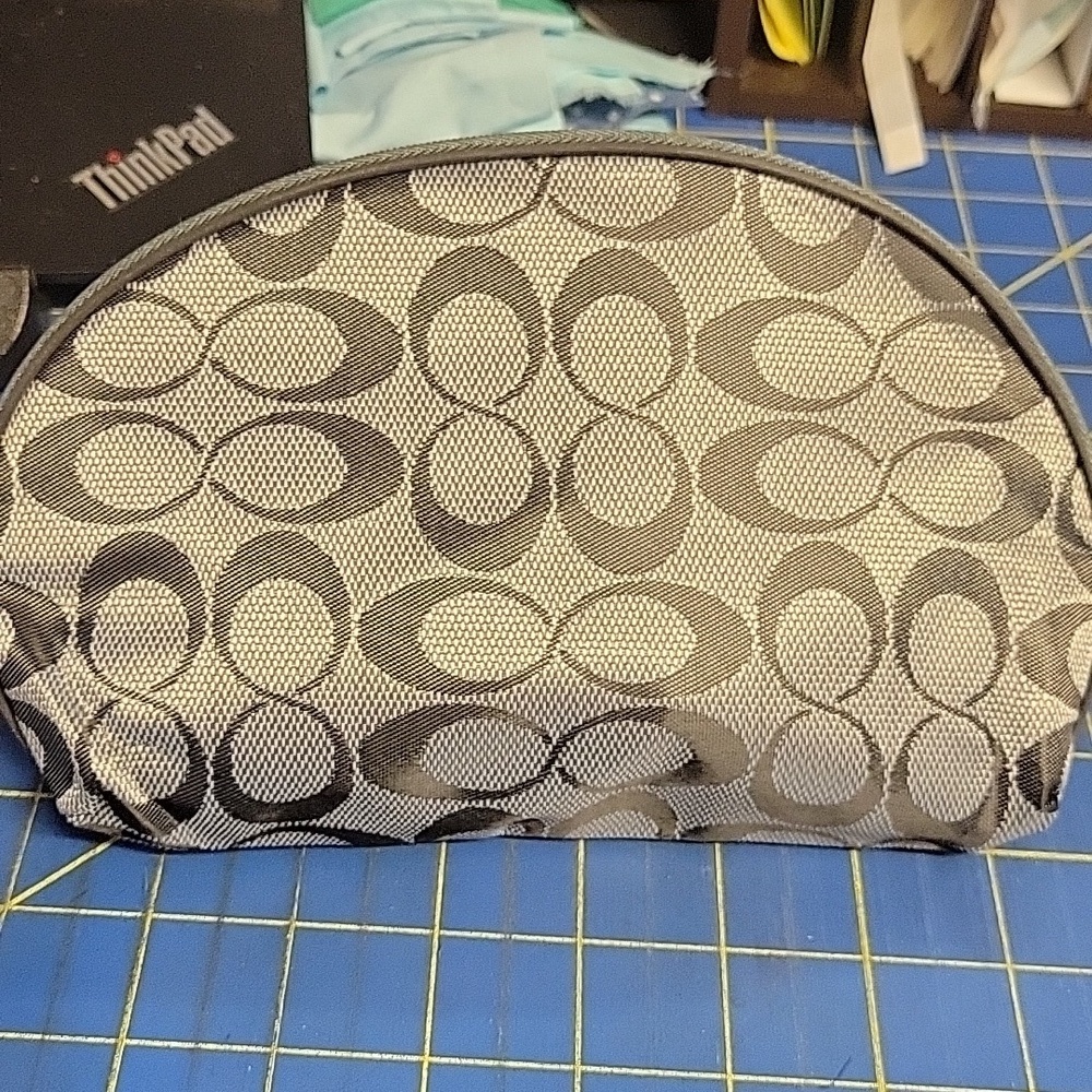 Gray Silver Trim Cosmetic 8x5 Pleather Pouch